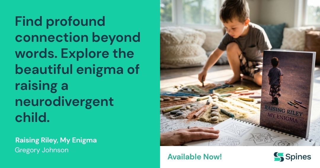 Promotional graphic for Raising Riley, My Enigma showing a child drawing on the floor